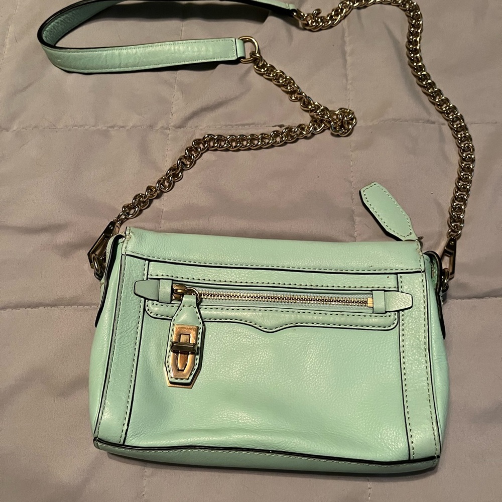 Rebecca Minkoff Aqua Leather Purse w/ gold chain